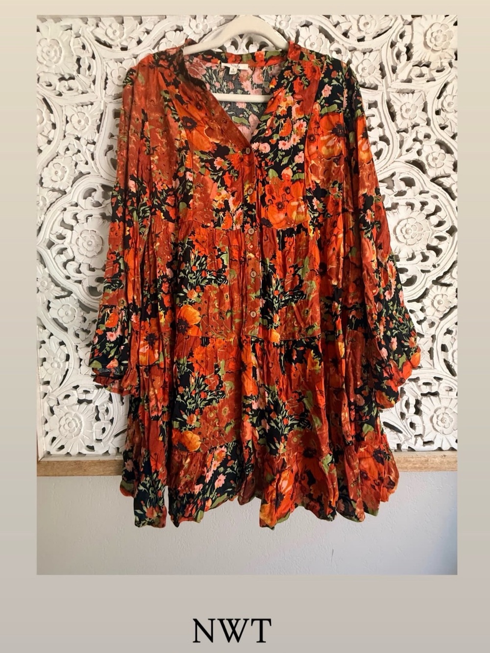 easel Orange Multi Floral Boho Tunic